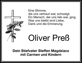 Traueranzeige von Oliver Preß von Frankenpost