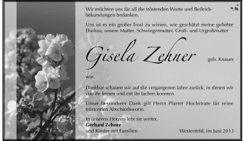 Traueranzeige von Gisela Zehner von Südthüringer Presse