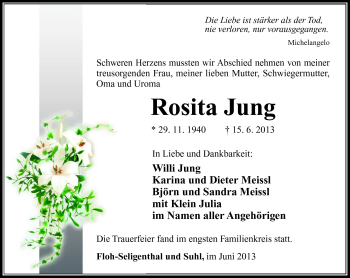 Traueranzeige von Rosita Jung von Südthüringer Presse