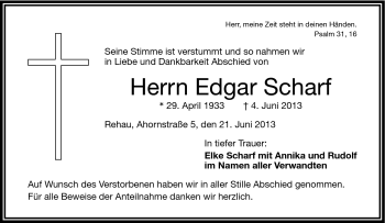 Traueranzeige von Edgar Scharf von Frankenpost