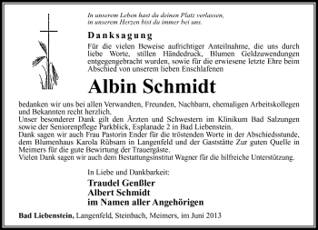 Traueranzeige von Alin Schmidt von Südthüringer Presse
