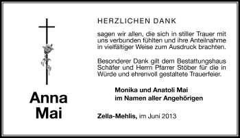 Traueranzeige von Anna Mai von Südthüringer Presse