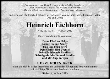 Traueranzeige von Heinrich Eichhorn von Südthüringer Presse