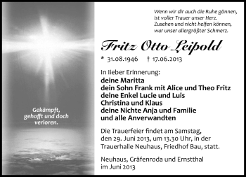 Traueranzeige von Fritz Otto Leipold von Südthüringer Presse