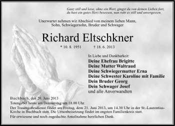 Traueranzeige von Richard Eltschkner von Neue Presse Coburg