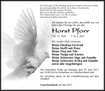 Traueranzeige von Horst Pforr von Südthüringer Presse