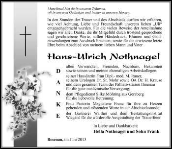Traueranzeige von Hans-Ulrich Nothnagel von Südthüringer Presse