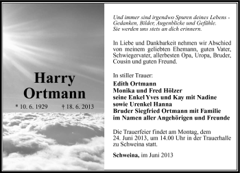 Traueranzeige von Harry Ortmann von Südthüringer Presse
