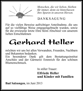 Traueranzeige von Gerhard Heller von Südthüringer Presse