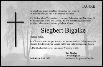 Traueranzeige von Siegbert Bigalke von Neue Presse Coburg