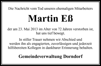 Traueranzeige von Martin Eß von Südthüringer Presse