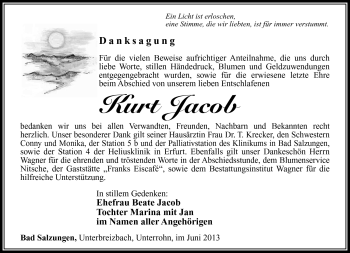 Traueranzeige von Kurt Jacob von Südthüringer Presse