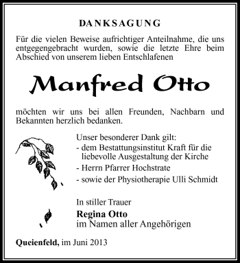 Traueranzeige von Manfred Otto von Südthüringer Presse
