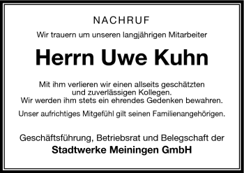 Traueranzeige von Uwe Kuhn von Südthüringer Presse
