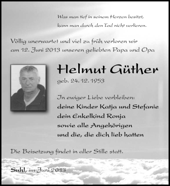 Traueranzeige von Helmut Güther von Südthüringer Presse