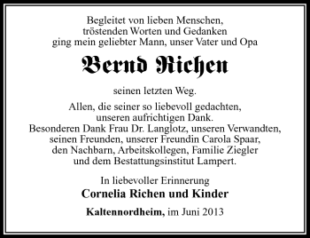 Traueranzeige von Bernd Richen von Südthüringer Presse