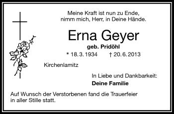 Traueranzeige von Erna Geyer von Frankenpost