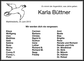 Traueranzeige von Karla Büttner von Frankenpost