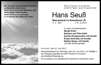 Traueranzeige von Hans Seuß von Neue Presse Coburg