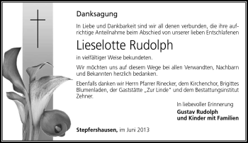 Traueranzeige von Lieselotte Rudolph von Südthüringer Presse
