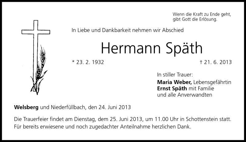  Traueranzeige für Hermann Späth vom 24.06.2013 aus Neue Presse Coburg