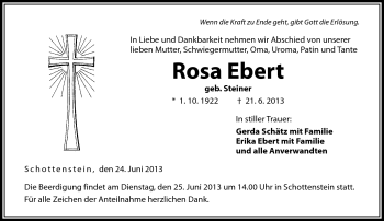 Traueranzeige von Rosa Ebert von Neue Presse Coburg