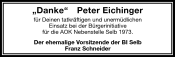 Traueranzeige von Peter Eichinger von Frankenpost