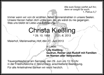 Traueranzeige von Christa Kießling von Frankenpost