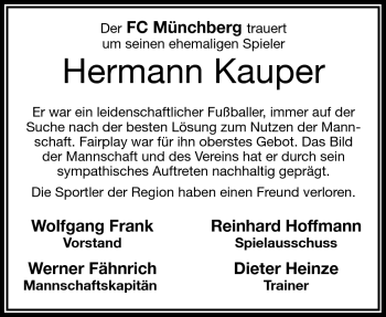 Traueranzeige von Hermann Kauper von Frankenpost