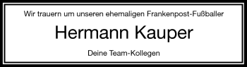 Traueranzeige von Hermann Kauper von Frankenpost