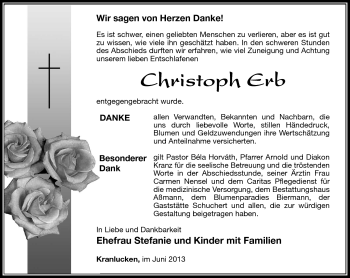 Traueranzeige von Christoph Erb von Südthüringer Presse