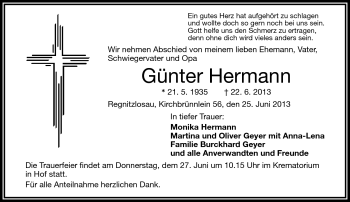 Traueranzeige von Günter Hermann von Frankenpost