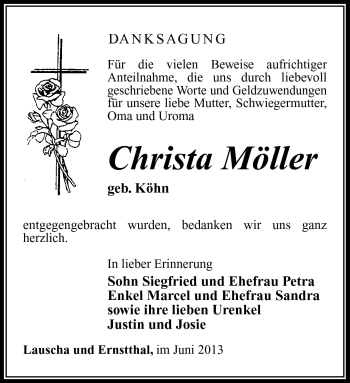 Traueranzeige von Christa Möller von Südthüringer Presse