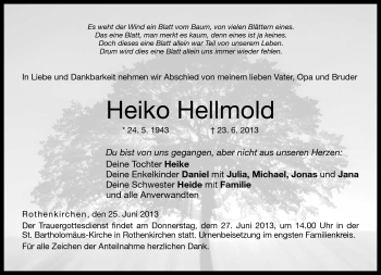 Traueranzeige von Heiko Hellmold von Neue Presse Coburg