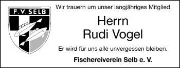 Traueranzeige von Rudi Vogel von Frankenpost