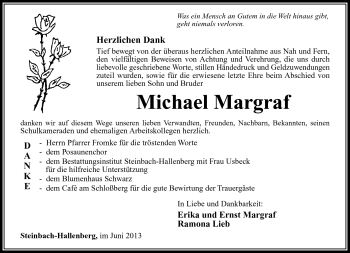 Traueranzeige von Michael Margraf von Südthüringer Presse