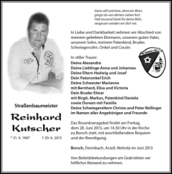 Traueranzeige von Reinhard Kutscher von Südthüringer Presse