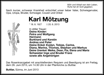 Traueranzeige von Karl Mötzung von Südthüringer Presse