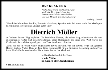 Traueranzeige von Dietrich Möller von Südthüringer Presse
