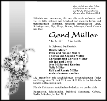 Traueranzeige von Gerd Müller von Südthüringer Presse