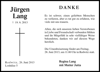 Traueranzeige von Jürgen Lang von Neue Presse Coburg