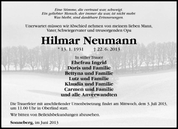 Traueranzeige von Hilmar Neumann von Südthüringer Presse