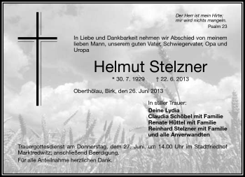 Traueranzeige von Helmut Stelzner von Frankenpost