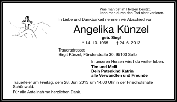 Traueranzeige von Angelika Künzel von Frankenpost