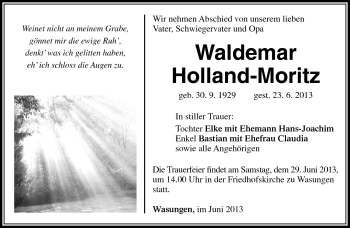 Traueranzeige von Waldemar Holland-Moritz von Südthüringer Presse
