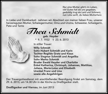 Traueranzeige von Thea Schmidt von Südthüringer Presse