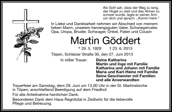 Traueranzeige von Martin Göddert von Frankenpost