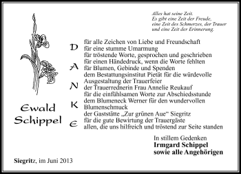 Traueranzeige von Ewald Schippel von Südthüringer Presse