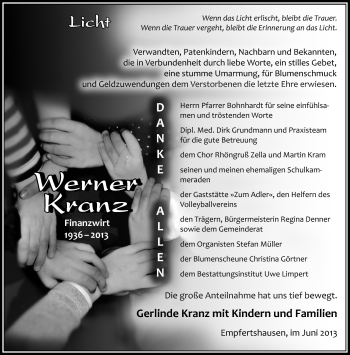 Traueranzeige von Werner Kranz von Südthüringer Presse