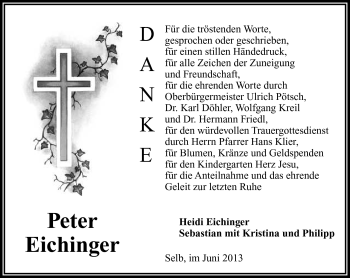 Traueranzeige von Peter Eichinger von Frankenpost